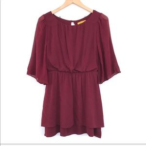 Alice + Olivia Silk Crepe Bell Sleeve Red Dress